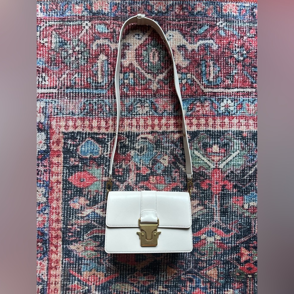 Charles & Keith White Crossbody Bag with Gold Accent